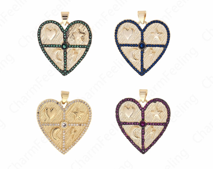 Micropavé CZ Heart Pendant, 18K Gold Filled Love Charm,Love Necklace, Heart Charm, Gift for Her, DIY Jewelry Accessories,29x24.8x2mm