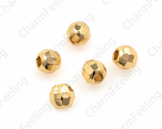 Faceted Round Spacer Beads, Brass Spacer Beads, 18K Gold Filled Round Beads, Bracelet Beads, Necklace Beads 5x5mm 1pcs