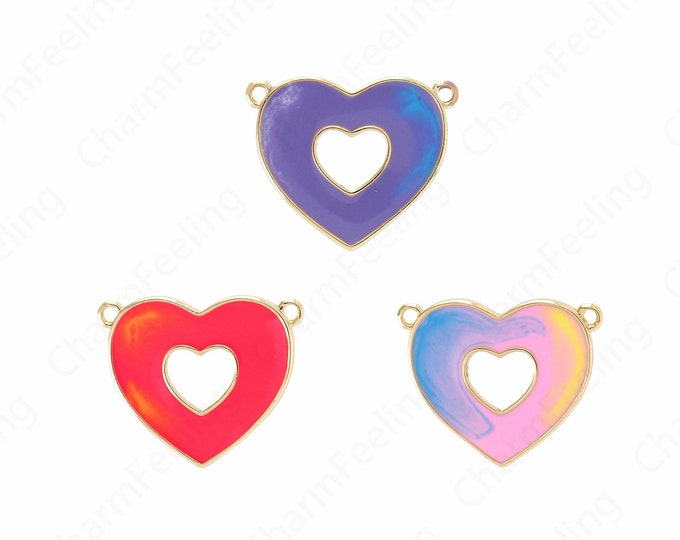 Love Charm, Heart Charm, 18K Gold Filled Enamel Heart Necklace, Heart Cutout Pendant，Heart Pendant, DIY Jewelry Supplies, 19.5x24x2mm