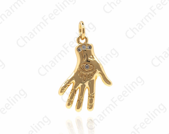 Gold Filled Micro-Pave Eye Pendant, Spirit Eye Charm, Eye Charm, Hand Pendant, DIY Jewelry Making Accessories 24x14.5x2.5mm 1pcs