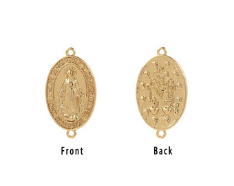 Oval Connector, 18K Gold Filled Religious Charm, Madonna Connector, Catholic Connector, DIY Jewelry Supplies, 24.2x14x2.5mm