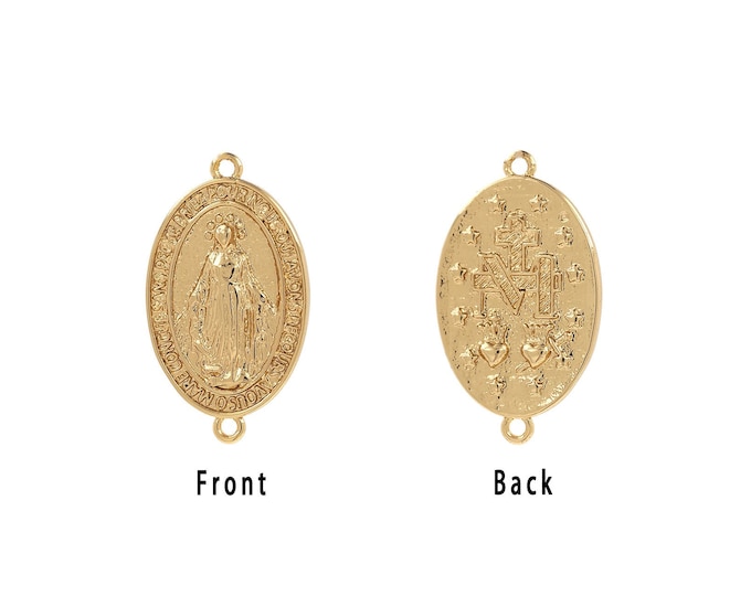 Oval Connector, 18K Gold Filled Religious Charm, Madonna Connector, Catholic Connector, DIY Jewelry Supplies, 24.2x14x2.5mm