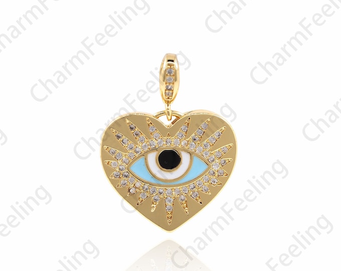 Enamel Heart Charm,Eye Jewelry, Metal Eye Necklace, Heart Shaped Eye Pendant, DIY Jewelry Accessories 27.7×21×2mm 1pcs