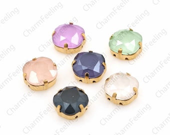 10pcs, Multi-Color Optional,Crystals Sewn With Gold Claws, Round Crystal Rhinestones On Flat back,DIY Wedding Dress Crystal Accessories 12mm