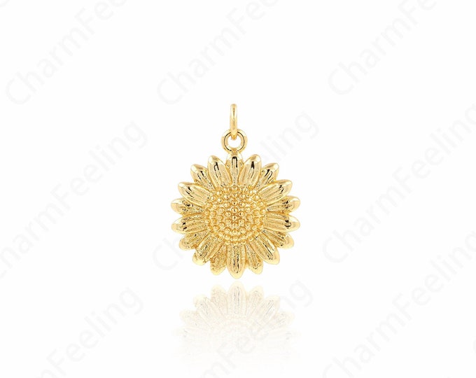Sunflower Charm, Plant Pendant,Flower Pendant, 18K Gold Filled Round Pendant,Flower Charm,DIY Jewelry Accessories, 23.5x18x4mm