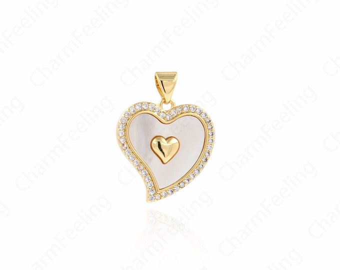 MicroPave CZ Dainty Heart Pendant, 18K Gold Filled Heart Shaped Charm, Heart Necklace,DIY Jewelry Making Supplies 24x18x2.8mm