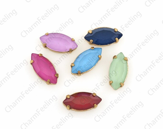 10pcs, Crystal AB, Glass Crystal, Flat Back Crystal Rhinestones With Gold Claws, DIY Wedding Jewelry Accessories 7x15mm