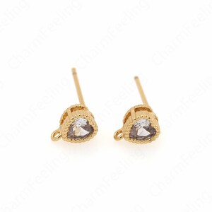 Single Stone Earrings, 18K Gold Filled Heart Earrings, Micro pavé CZ Heart Earrings, Earring Accessories, DIY Jewelry Supplies, 6.6x5x3mm