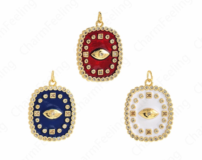 18K Gold Filled Eye Pendant, Micropavé CZ Square Magic Eye Pendant, Lucky Eye Pendant, Eye Charm 27x21x1.8mm