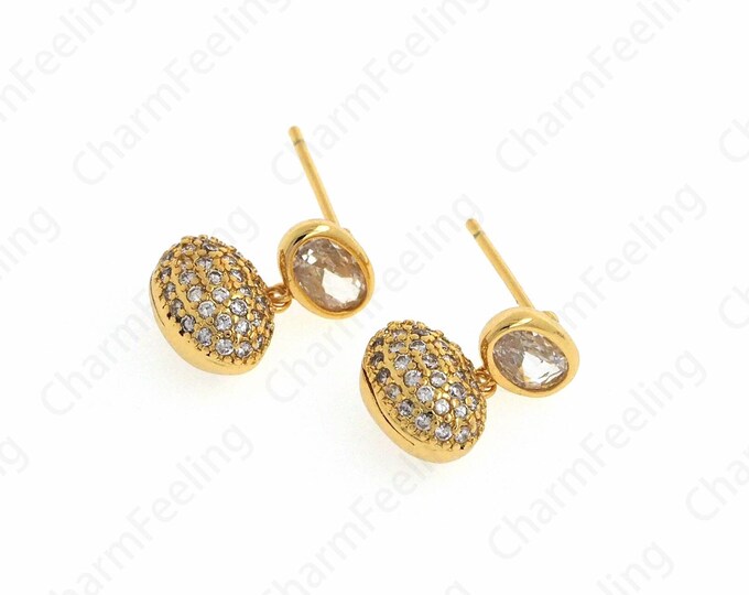 18K Gold Filled Dangling Earrings,Oval Earrings,Micropavé CZ Gold Earrings,Pendant Earrings,DIY Jewelry Supplies 14.5x9.6x5.8mm
