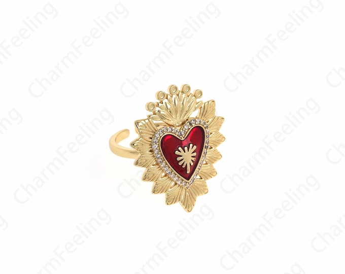 18K Gold Filled Enamel Love Heart Ring,Dainty Heart Jewelry, Enamel Heart-Shaped Ring,Enamel Jewelry, Gold Open Ring, Adjustable Ring
