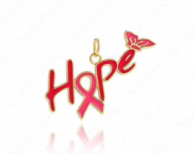 18K Gold Filled AIDS Pendant,Enamel Awareness Ribbon Charm Earrings Necklace for DIY Jewelry Making Supply,18.5x33x1.8mm