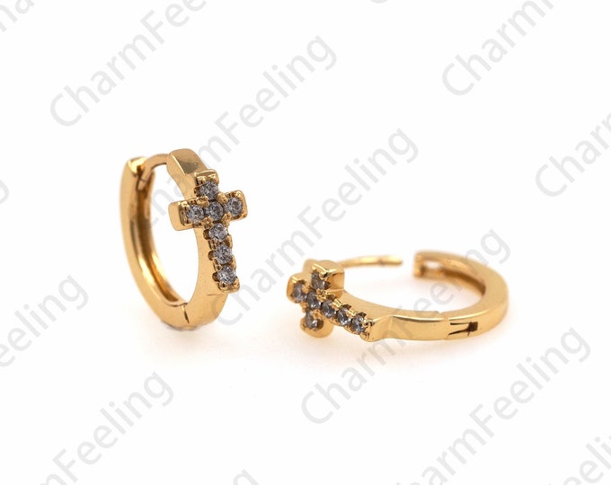 18K Gold Filled Cross Earrings,Brass Gold-Plated Earrings,Eeligious Earrings,Religious Charm, A Gift For Her 14x16mm 1 Pair