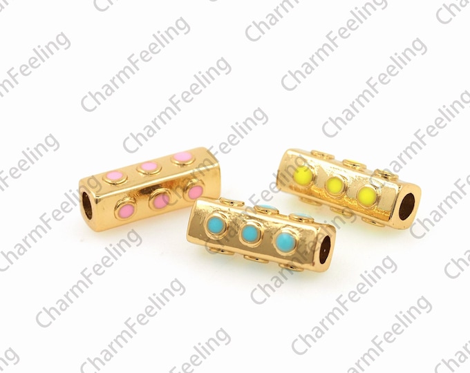 Enamel Charm, 18K Gold Filled Cuboid Spacer Beads, Enamel Spacer Beads, Cuboid Beads, DIY Bracelet Accessories, 16.5x6.5x6.5mm, Hole 3.5mm