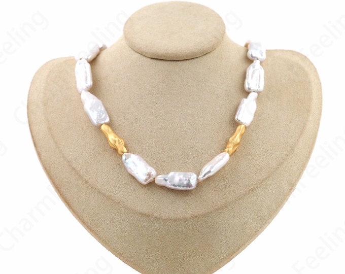 Micropavé CZ Pearl Necklace, Freshwater Pearl Necklace, 18K Gold Filled Spacer Bead Necklace, Gift For Her, Everyday Necklace, 42cm