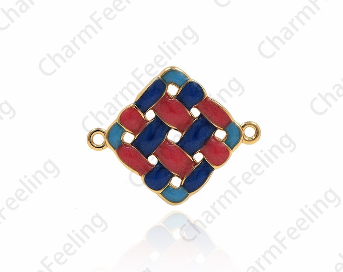 18K Gold Filled Enamel Connector, Braided Connector, Square Enamel Charm, Enamel Bracelet Accessory 16x20x2.2mm