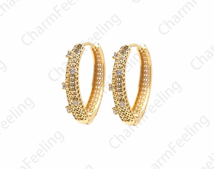 Large Geometric Earrings, Micro-Pave Drop-Shaped Earrings, CZ Earrings, Geometric Earring Charm, A Gift For Her 29x5.5mm 1pair
