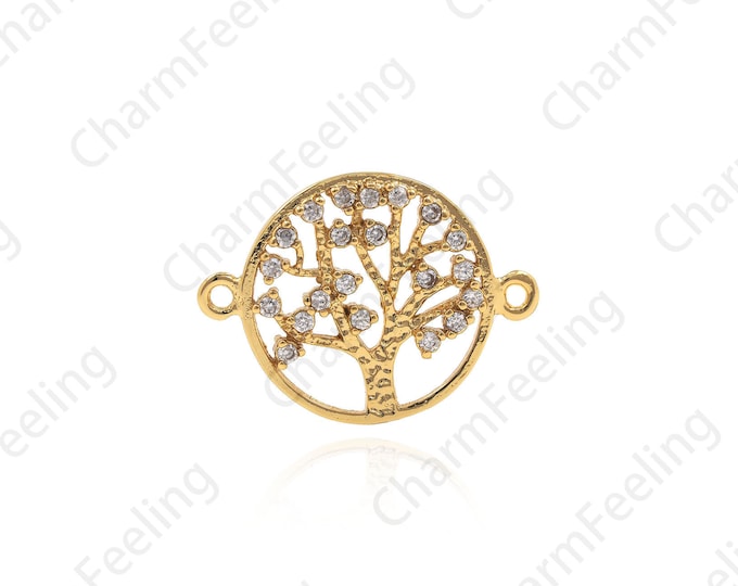 CZ Tree Of Life Connector, Circular Tree Connector, Tree Discovery, DIY Jewelry Making Accessories 23.5x17.2x2.3mm  1pcs