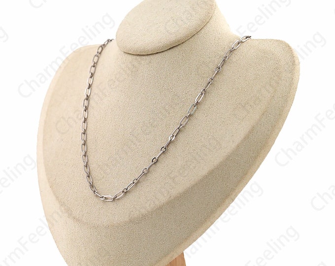 Antique Silver Chain Necklace, Vintage Necklace, S925 Silver Necklace, Fashion Necklace, Rectangular Chain Necklace, Paper Clip Necklace