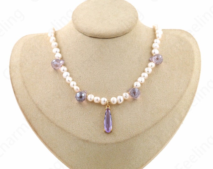 Pearl Necklace, Water Drop Necklace, Real Freshwater Pearl Necklace,18K Gold Filled Water Drop Necklace, Gift For Her, Fashion Necklace,44cm