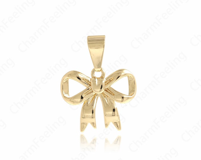 18K Gold Filled Bow Charm, Gold Bow Necklace, Bow Pendant,Dainty Knot Charm, DIY Jewelry Supplies, 27.5x22x2mm