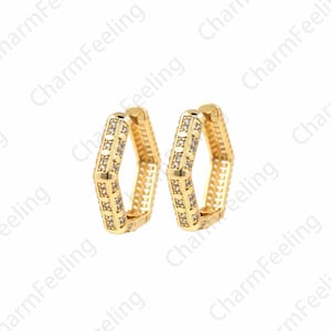 Micro-Pave Hexagonal Oorbellen, Grote Hexagonale Hoepels, Goud Gevulde Hoepels, Prachtige Hoepels, Een Geschenk Voor Haar 29x28x5.5mm 1pair