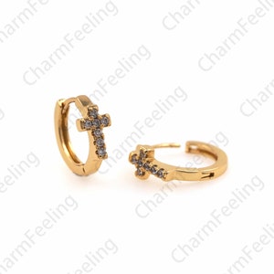 18K Gold Filled Cross Earrings,Brass Gold-Plated Earrings,Eeligious Earrings,Religious Charm, A Gift For Her 14x16mm 1 Pair