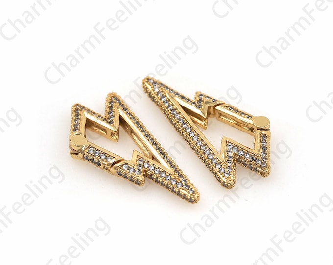 Lightning Bolt Clasp,Micro Pave Snap Clasp,Gold Filled Snap Clasp,CZ Buckle for Chain Purse Key Jewelery 14.2x31.2x3.6mm 1pcs