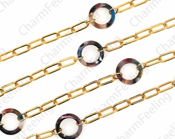 18K Gold Filled Semi-Finished Paper Clip Chain, Rectangular Necklace, Round Acrylic Chain, DIY Bracelet Necklace Making Accessories, 1 Meter