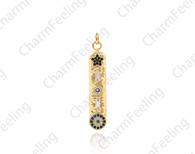 18K Gold Filled Bar Pendant, Micropavé CZ Rectangular Necklace, Bar Necklace, DIY Jewelry Accessories, 39x7x2.5mm