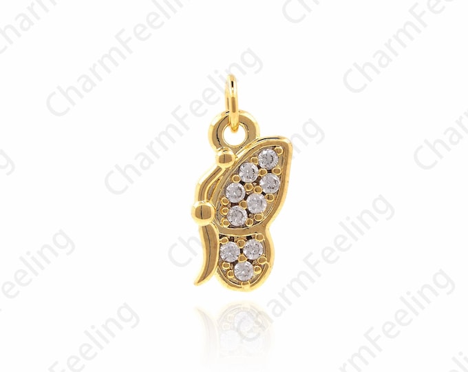 Micro-Pave Butterfly Pendant, Animal Charm, CZ Butterfly Necklace, Butterfly Charm, DIY Jewelry Making Accessories 14x6.5x3mm 1pcs