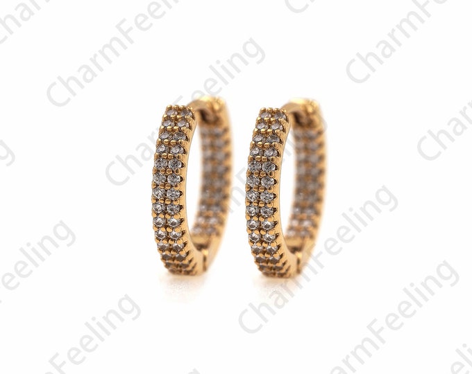 Micropavé CZ Gold Earrings,18K Gold Filled Round Earrings,Round Pendants,Hollow Earrings,DIY Jewelry Accessories 15x16x2.8mm