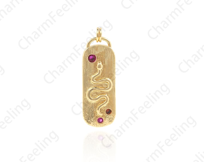Micro Pave Oval Snake Pendant, Snake Charm, Snake Necklace, Medallion Pendant, DIY Jewelry Making 35.6x11.8x2.5mm 1pcs
