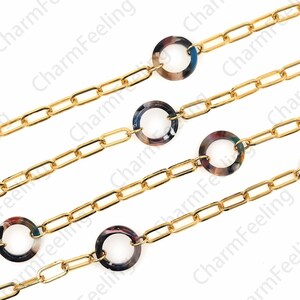 18K Gold filled Halbfertige Papierklammer Kette, Rechteckige Halskette, Runde Acrylkette, DIY Armband Halskette Herstellung Zubehör, 1 Meter