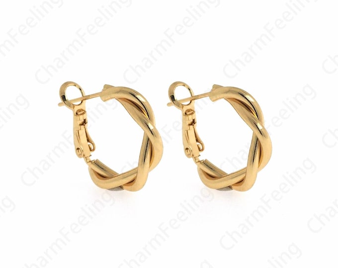 Twist Earrings, Gold Earrings, Earring Charm,18K Gold Filled Round Twist Earrings,Gold Earrings, Gift for Her,19x3.5mm