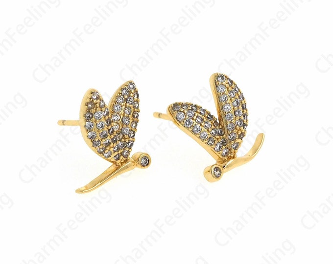Butterfly Earrings, 18K Gold Filled Insect Earrings, Micropavé CZ Butterfly Charm,Butterfly Jewelry, DIY Jewelry Supplies, 12x13.5x3mm