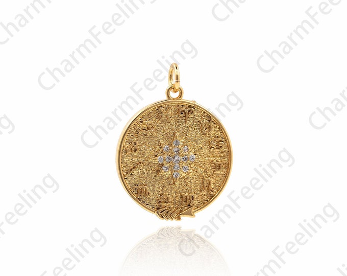 18K Gold Filled Disc Gold Coin Pendant, Polaris Charm, Star Necklace, Astral Charm, DIY Jewelry Bracelet Making Accessories 26x20x2.5mm