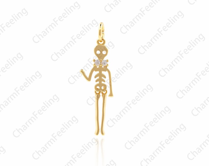 Gold Skeleton Necklace，hanging skeleton，gold necklace of halloween jewellery 27.7× 7.6 ×2.7mm  1pcs