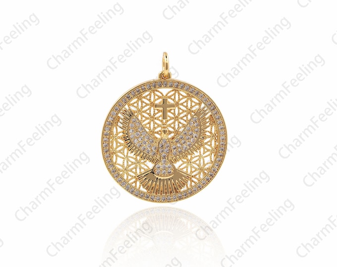 CZ Micro Pave American Eagle Charm，Gold American Eagle Pendant，bird charm,christian charms,christian jewelry 31×26×2mm  1pcs