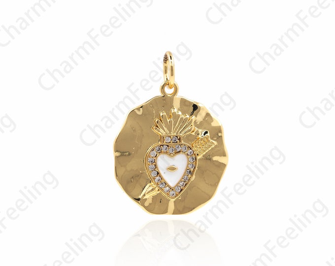 Enamel Micro-Pave Heart Pendant, Heart Charm, Gold Filled Heart Necklace, Enamel Charm,DIY Jewelry Making Accessories 26x19x2mm 1pcs