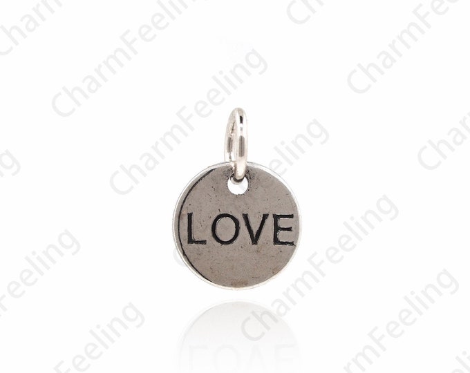 Round LOVE Pendant, Love Charm, Love Necklace, Gift For Her, DIY Jewelry Making Accessories 11x8.5x1mm 1pcs