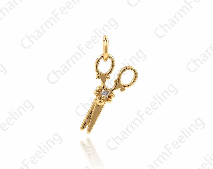 Scissor Pendant, CZ Scissors Pendant, Stylist Necklace, Scissors Pendant, Scissors Charm 19.2 ×14 ×2.2mm  1pcs