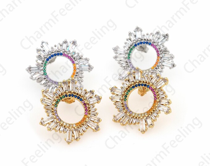 1 Pair,18K Gold Filled Circle Earrings, Micropavé CZ Simple Round Earrings, Bone Clip Earrings, Hollow Round Earrings,26.5mm