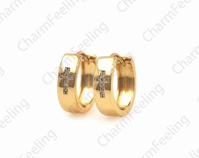 18K Gold Filled Cross Earrings,Brass Gold-Plated Earrings,Eeligious Earrings,Religious Charm, A Gift For Her 1 Pair