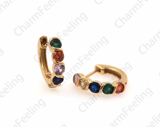 18K Gold Filled Round Earrings,Round Pendants,Hollow Earrings,Micropave CZ Gold Earrings,Earring Charm,DIY Accessories 13x13mm 1 Pair