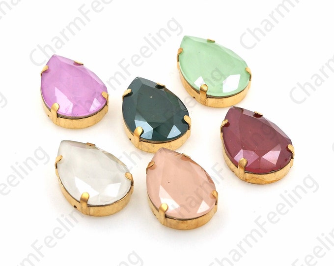 10pcs, Flat-Bottomed Crystal Rhinestones With Claws, Drop-Shaped Sewn Crystal, Multi-Color Optional, DIY Clothing Making Accessories 20x30mm