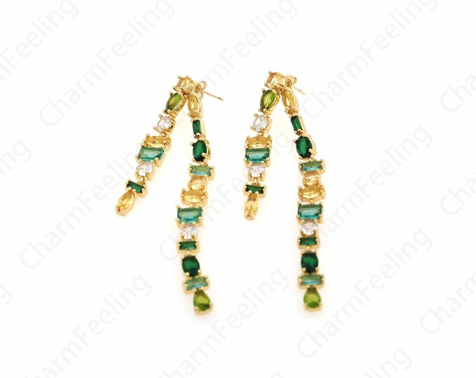 18K Gold Filled Long Earrings, Bar Earrings,Drop Earrings, Boho Earrings,Micropavé CZ Fringe Earrings,DIY Jewelry Supplies,82.5x8x8mm