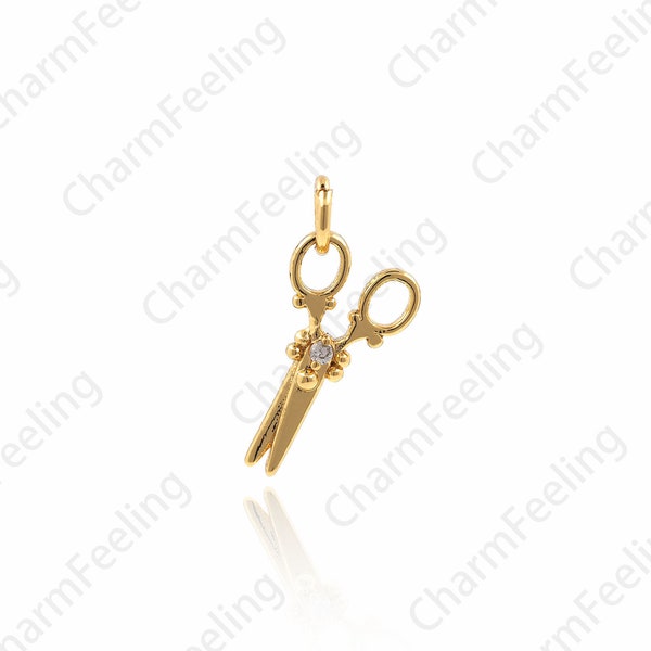 Scissor Pendant, CZ Scissors Pendant, Stylist Necklace, Scissors Pendant, Scissors Charm 19.2 ×14 ×2.2mm  1pcs