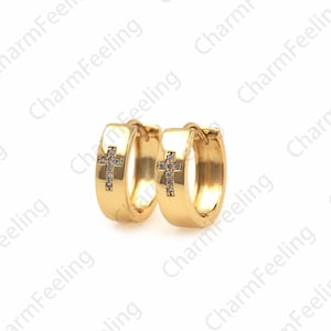 18K Gold Filled Cross Earrings,Brass Gold-Plated Earrings,Eeligious Earrings,Religious Charm, A Gift For Her 1 Pair