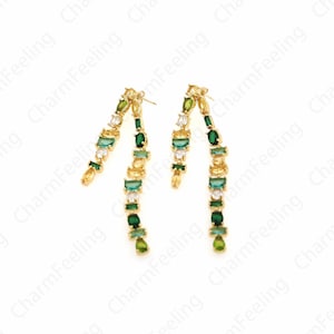18K Gold Filled Long Earrings, Bar Earrings,Drop Earrings, Boho Earrings,Micropavé CZ Fringe Earrings,DIY Jewelry Supplies,82.5x8x8mm